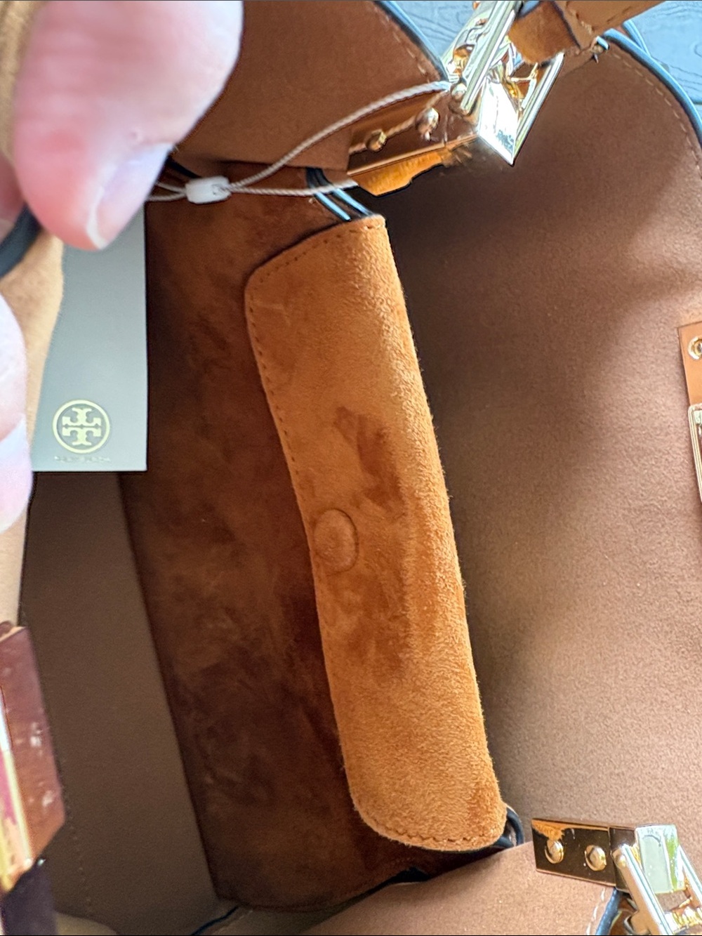 NWT Tory Burch Eleanor Soft Satchel Caramel Suede Top-Handle/Shoulder Bag - Picture 3 of 12